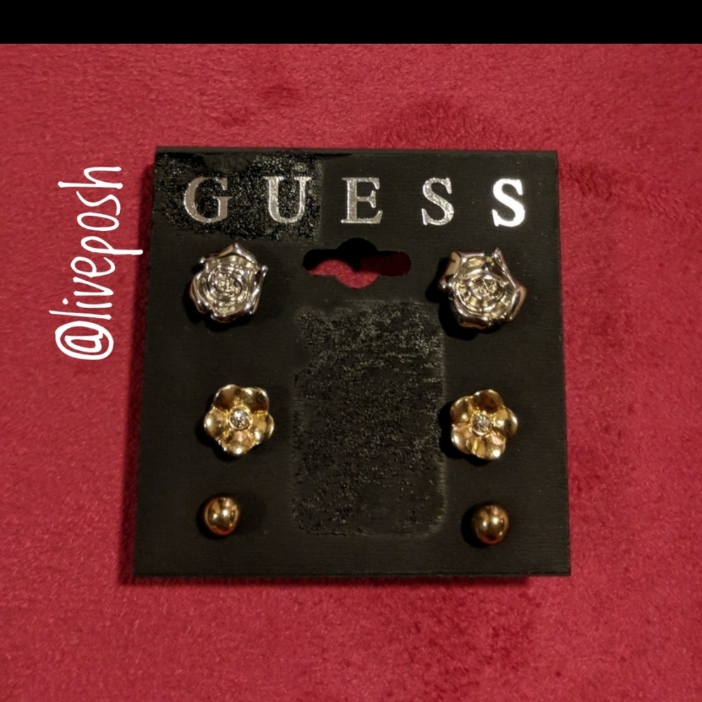 NWT GUESS Flowers and Ball Stud Earring Set - Picture 1 of 4